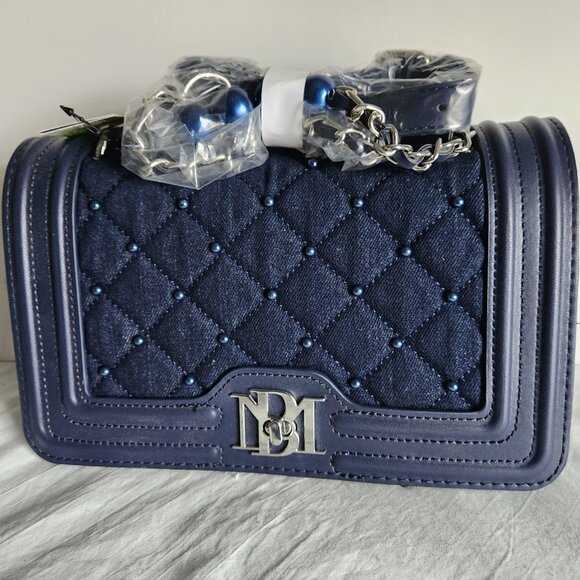 Badgley Mischka *NWT* Navy Denim Diamond quilted crossbody, adjustable strap - Picture 5 of 12